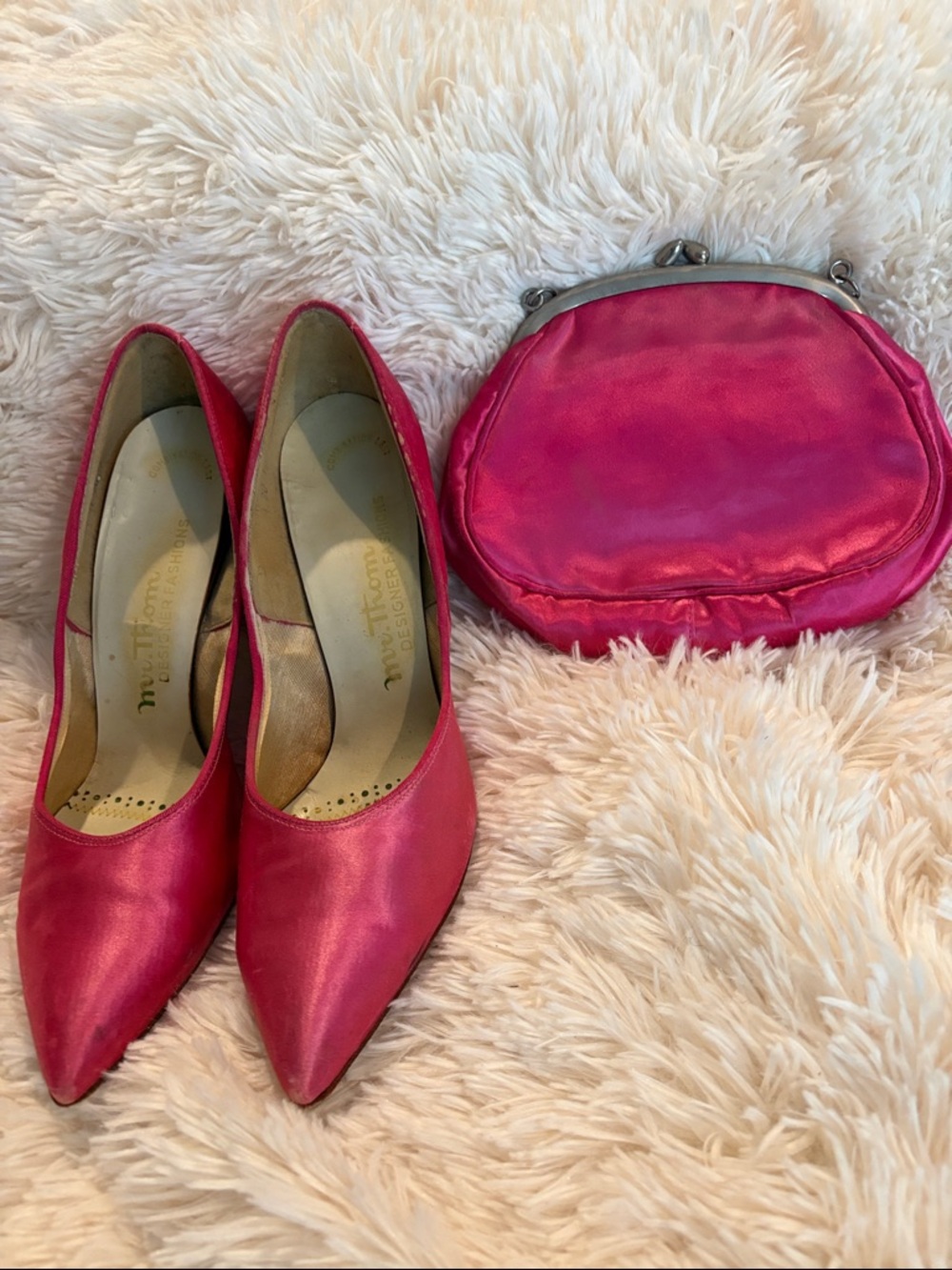 Hot Pink Satin Pumps w/ Matching Clutch by “Mr Thom Designer Fashion” 60’s